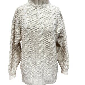 Wilfred Merino Wool Fisherman Sweater | Cream Cable Knit Turtleneck | Size Small